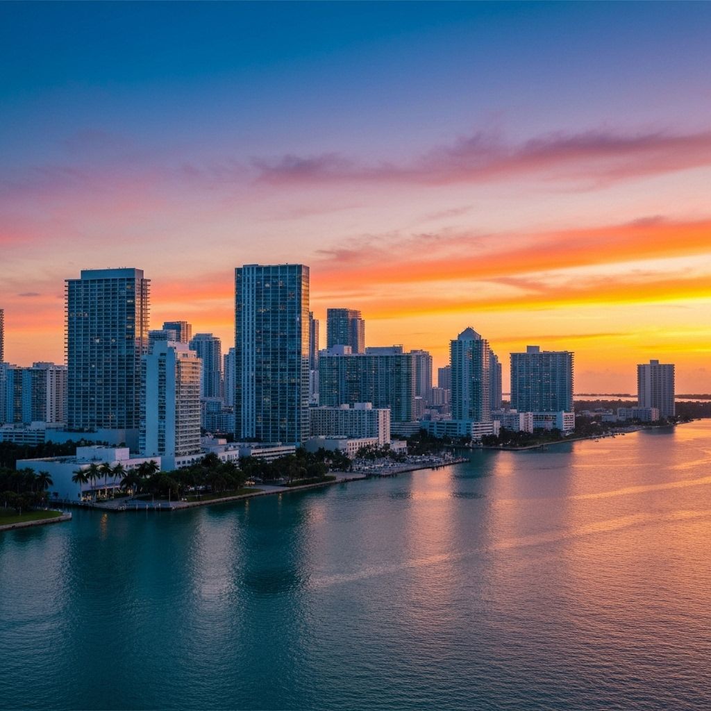 Professional accounting services in Hallandale Beach, FL - Miami skyline at sunset representing financial success and growth